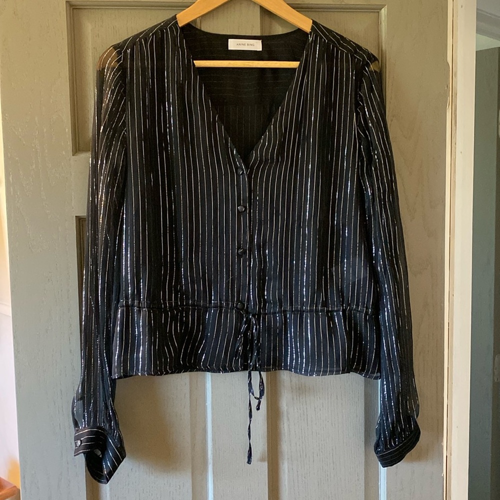 Anine Bing Ramona Top Black with Silver, XS